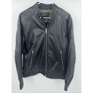 DIESEL Black Leather Moto Racer Jacket Mens XL Patch Bike Riding Racing